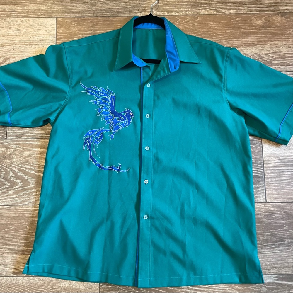 Year of the Dragon S/S Button Up Tropical Hawaiian Embroidered Shirt Phoenix